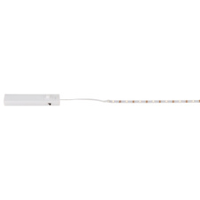 LED pásek, bílý matný plast, posuvný vypínač, možnost zkrácení, další funkce: DxŠxV: 1500x8x1mm, délka přívodního kabelu 150mm, box na baterie: 13,5x2,6x1,7cm, včetně 45x LED 1,5W 3V, zdroj 60lm, výkon 60lm, 3000K