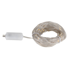 LED pásek, bílý plast, průhledný, tlačítkový vypínač, bez adaptéru, s připojením USB-C, 8 přepínatelných světelných efektů, DxŠxV: 10000x5x4mm, vzdálenost mezi LED 100mm, počet žárovek 100, včetně LED 0,06W 5V, 3000K