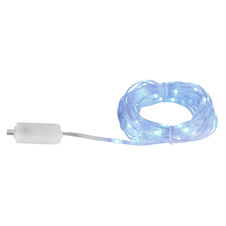 LED pásek, bílý plast, průhledný, tlačítkový a krokový vypínač, RGB změna barvy a fixace, bez adaptéru, s USB-C, 27 přepínatelných světelných efektů, DxŠxV: 10000x5x4mm, vzdálenost mezi LED 100mm, počet žárovek 100, včetně RGB LED 0,06W 5V