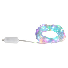 LED pásek, bílý plast, průhledný, tlačítkový a krokový vypínač, RGB změna barvy a fixace, bez adaptéru, s USB-C, 27 přepínatelných světelných efektů, DxŠxV: 10000x5x4mm, vzdálenost mezi LED 100mm, počet žárovek 100, včetně RGB LED 0,06W 5V