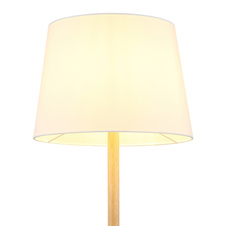 Stojací lampa, kovový vzhled dřeva, textilní bílá, PVC kabel černý, nožní vypínač v kabelu, ø: 350mm, V: 1510mm, délka kabelu 1800mm, bez žárovky 1xE27, max. 40W 230V