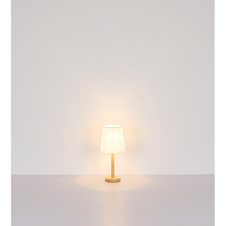 Stojací lampa, kovový vzhled dřeva, textilní bílá, PVC kabel černý, nožní vypínač v kabelu, ø: 350mm, V: 1510mm, délka kabelu 1800mm, bez žárovky 1xE27, max. 40W 230V