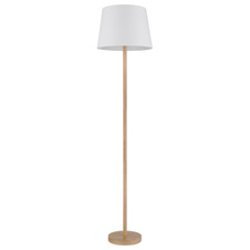 Stojací lampa, kovový vzhled dřeva, textilní bílá, PVC kabel černý, nožní vypínač v kabelu, ø: 350mm, V: 1510mm, délka kabelu 1800mm, bez žárovky 1xE27, max. 40W 230V