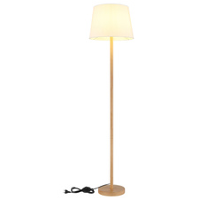 Stojací lampa, kovový vzhled dřeva, textilní bílá, PVC kabel černý, nožní vypínač v kabelu, ø: 350mm, V: 1510mm, délka kabelu 1800mm, bez žárovky 1xE27, max. 40W 230V