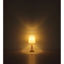 Stojací lampa, kovový vzhled dřeva, textilní bílá, PVC kabel černý, nožní vypínač v kabelu, ø: 350mm, V: 1510mm, délka kabelu 1800mm, bez žárovky 1xE27, max. 40W 230V