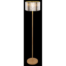 Stojací lampa, kovová, vzhled dřeva, barva K5 kouřové kystaly, černý PVC kabel, nožní vypínač na kabelu, ø: 350mm, V: 1500mm, délka kabelu 1800mm, bez žárovky 1xE27, max. 60W 230V