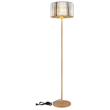 Stojací lampa, kovová, vzhled dřeva, barva K5 kouřové kystaly, černý PVC kabel, nožní vypínač na kabelu, ø: 350mm, V: 1500mm, délka kabelu 1800mm, bez žárovky 1xE27, max. 60W 230V