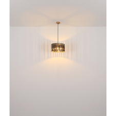 Stojací lampa, kovová, vzhled dřeva, barva K5 kouřové kystaly, černý PVC kabel, nožní vypínač na kabelu, ø: 350mm, V: 1500mm, délka kabelu 1800mm, bez žárovky 1xE27, max. 60W 230V