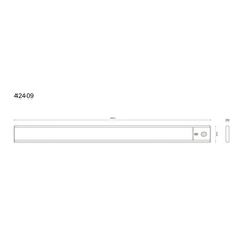 Světlo pod skříňku, hliník stříbrný, plast bílý, bez adaptéru, USB-A - USB-C, senzor, magnet, stmívání pohybem ruky, doba nabíjení cca 2 hod. DxŠxV: 400x40x10mm, kabel 500mm, LED 2,5W 230V 200lm 4000K