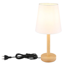Stolní lampa, kovová vzhled dřeva, textilní bílá, kabel PVC černý, kolébkový vypínač na kabelu, ø: 200mm, V: 450mm, délka kabelu 1500mm, bez žárovky 1xE14, max. 25W 230V