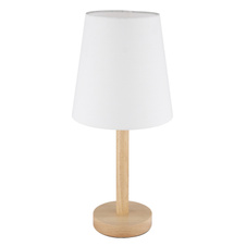 Stolní lampa, kovová vzhled dřeva, textilní bílá, kabel PVC černý, kolébkový vypínač na kabelu, ø: 200mm, V: 450mm, délka kabelu 1500mm, bez žárovky 1xE14, max. 25W 230V