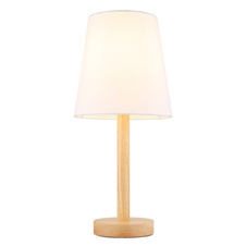 Stolní lampa, kovová vzhled dřeva, textilní bílá, kabel PVC černý, kolébkový vypínač na kabelu, ø: 200mm, V: 450mm, délka kabelu 1500mm, bez žárovky 1xE14, max. 25W 230V