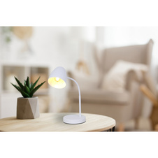 Stolní lampa, bílý kov, kolébkový vypínač na kabelu, flexo, ŠxD: 150x400mm, délka kabelu 1500mm, bez žárovky 1xE14, max. 25W 230V