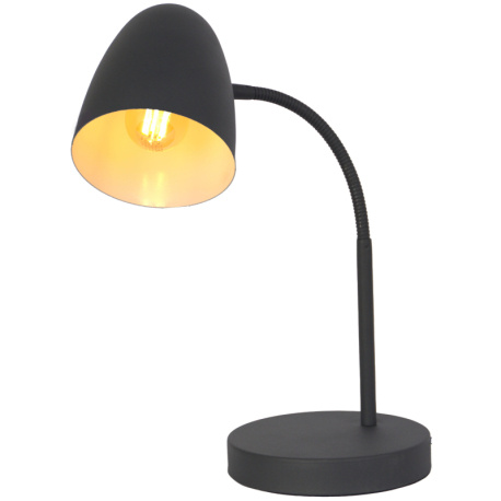 Stolní lampa, černý kov, kolébkový vypínač na kabelu, flexo, ŠxH: 150x400mm, délka kabelu 1500mm, bez žárovky 1xE14, max. 25W 230V