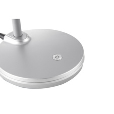 Stolní lampa, stříbrný plast, PVC kabel, dotykové zapínání/vypínání, stmívatelná, krokový vypínač, flexo, přídavné funkce: 3stupňové stmívání, DxŠxVxH: 150x132x320mm, včetně LED 4,6W 230V, zdroj 500lm, výkon 300lm, 3000K