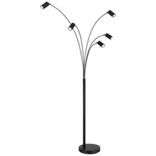 Stojací lampa, černý matný kov, černý PVC kabel, kolébkový vypínač na výrobku, DxŠxV: 700x730x2040mm, délka kabelu 1800mm, bez žárovek 5x GU10 35W 230V