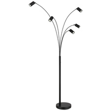 Stojací lampa, černý matný kov, černý PVC kabel, kolébkový vypínač na výrobku, DxŠxV: 700x730x2040mm, délka kabelu 1800mm, bez žárovek 5x GU10 35W 230V
