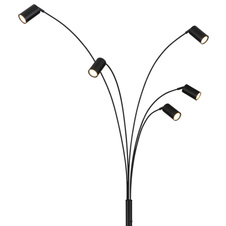 Stojací lampa, černý matný kov, černý PVC kabel, kolébkový vypínač na výrobku, DxŠxV: 700x730x2040mm, délka kabelu 1800mm, bez žárovek 5x GU10 35W 230V
