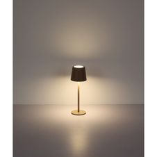 Stolní lampa, kov pískové barvy, plast bílý, dotykové zapnutí/vypnutí, plynule nastavitelná dotykovým stmívačem, bez adaptéru, včetně kabelu USB, USB-C, IP44, nabíjí se 4h, svítí 6h, ø: 85mm, V: 280mm, LED 1,2W 230V, výkon 50lm, CCT 3000/6000/4000K