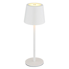 Stolní lampa, kov bílý matn, plasto bílý, plynule nastavitelný dotykový stmívač, bez adaptéru, včetně USB kabelu, USB-C - USB-C, IP44, nabíjí se 4h, svítí 6h, ø: 85mm, V: 280mm, LED 1,2W 230V, výkon 50lm, CCT 3000/6000/4000K