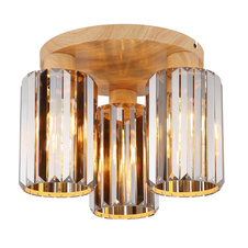 Stropní svítidlo, kov imitace dřeva, K5 kouřové křišťály, ø: 350mm, V: 250mm, bez žárovek 3xE27, max. 60W 230V