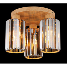Stropní svítidlo, kov imitace dřeva, K5 kouřové křišťály, ø: 350mm, V: 250mm, bez žárovek 3xE27, max. 60W 230V