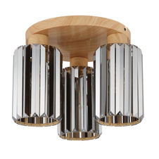 Stropní svítidlo, kov imitace dřeva, K5 kouřové křišťály, ø: 350mm, V: 250mm, bez žárovek 3xE27, max. 60W 230V