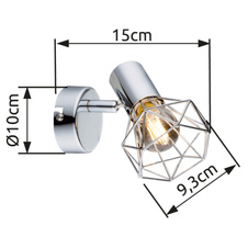 Nástěnné svítidlo, chrom, ŠxV: 10x13cm, H:15cm, bez žárovky 1xE14, max. 40W 230V.