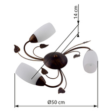 Stropní svítidlo, kov imitace rzi, sklo alabastr, ø: 500 mm, V: 140 mm, bez žárovek 3xE14, max. 40W 230V