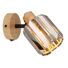 Nástěnné svítidlo, kov imitace dřeva, K5 kouřové křišťály, kolébkový vypínač na svítidle, nastavitelná bodovka, šxv: 90x167mm, v: 150mm, bez žárovky 1xE14, max. 40W 230V