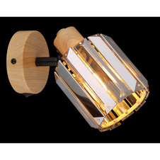 Nástěnné svítidlo, kov imitace dřeva, K5 kouřové křišťály, kolébkový vypínač na svítidle, nastavitelná bodovka, šxv: 90x167mm, v: 150mm, bez žárovky 1xE14, max. 40W 230V