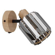 Nástěnné svítidlo, kov imitace dřeva, K5 kouřové křišťály, kolébkový vypínač na svítidle, nastavitelná bodovka, šxv: 90x167mm, v: 150mm, bez žárovky 1xE14, max. 40W 230V