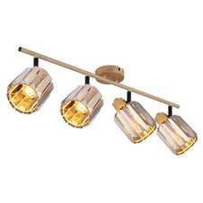 Nástěnné svítidlo, kov imitace dřeva, K5 kouřové křišťály, nastavitelné bodovky, DxŠxV: 640x90x150mm, bez žárovek 4xE14, max. 40W 230V