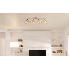 Nástěnné svítidlo, kov imitace dřeva, K5 kouřové křišťály, nastavitelné bodovky, DxŠxV: 640x90x150mm, bez žárovek 4xE14, max. 40W 230V