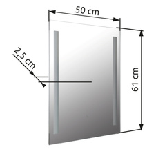 Zrcadlo, chrom, saténové sklo, dotykové zapnutí/vypnutí, plynulý dotykový stmívač, paměťová funkce, IP44, šxv: 500x610mm, v: 25mm, včetně LED 12W 230V, zdroj 280-1200lm, výkon 100-650lm, 3000K