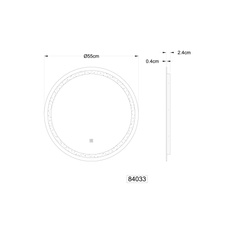 Zrcadlo, plast satenový, dotykové zapnutí/vypnutí, stmívatelné, plynulý dotykový stmívač, paměťová funkce, ø: 550 mm, V: 24 mm, včetně LED 10W 230V, zdroj 210-803lm, výkon 100-600lm, 4000K