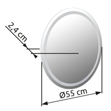 Zrcadlo, plast satenový, dotykové zapnutí/vypnutí, stmívatelné, plynulý dotykový stmívač, paměťová funkce, ø: 550 mm, V: 24 mm, včetně LED 10W 230V, zdroj 210-803lm, výkon 100-600lm, 4000K