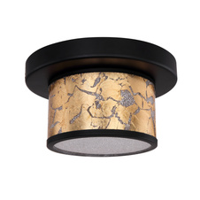 Stropní svítidlo, černý kov, sklo, křišťály plastové průhledné, černé sklo se zlatou fólií, Ø200, V: 110, včetně 1xLED 12W 230V, 730lm, 4000K