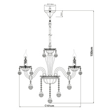 Závěsné svítidlo, bílé, sklo, K5 křišťály Ø61cm, V:150cm, bez žárovek 3xE14, max. 40W 230V.