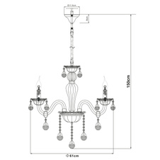 Závěsné svítidlo, bílé, sklo, K5 křišťály Ø61cm, V:150cm, bez žárovek 6xE14, max. 40W 230V