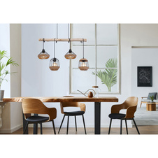 Závěsné svítidlo, kov černý matný, dřevo tmavě hnědé, konopné lano hnědé, DxŠxV: 105x21x120cm, bez žárovek 4xE27, max. 60W 230V