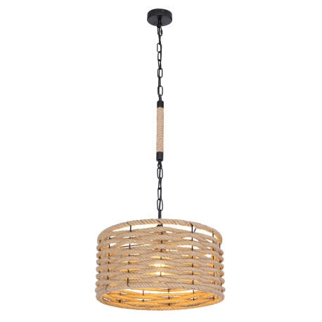 Závěsné svítidlo, kov černý matný, konopné lano hnědé, s černou řetězem, Ø40cm, V:156cm, bez žárovky 1xE27, max. 60W 230V