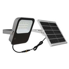 Solární svítidlo hliníkové šedé, sklo čiré, černé, stmívatelné, časovač, dálk. ovládání, vč. dobíjecí baterie 10000mAh 3,2V, vč. baterie 2xAAA, IP65, DxŠxH:190x219x155mm, kabel 3m, panel 35x29cm, vč. LED 5W 3,2V, výstup 800lm, 3000K