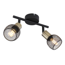 Nástěnné svítidlo, kov černý, mosaz, stínítko - kovová mřížka, DxŠxV: 22x8x14cm, bez žárovek 2xE14, max. 40W 230V