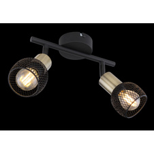 Nástěnné svítidlo, kov černý, mosaz, stínítko - kovová mřížka, DxŠxV: 22x8x14cm, bez žárovek 2xE14, max. 40W 230V