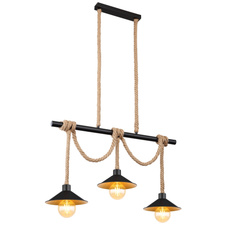 Závěsné svítidlo, kov černý a zlatý, lano, DxŠxV: 83x22x120cm, bez žárovek 3xE27, max. 60W 230V