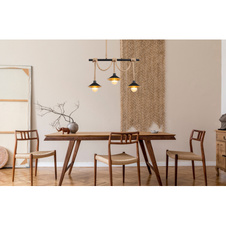 Závěsné svítidlo, kov černý a zlatý, lano, DxŠxV: 83x22x120cm, bez žárovek 3xE27, max. 60W 230V