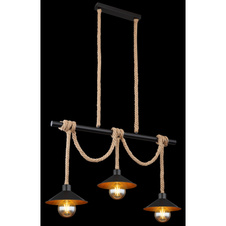 Závěsné svítidlo, kov černý a zlatý, lano, DxŠxV: 83x22x120cm, bez žárovek 3xE27, max. 60W 230V
