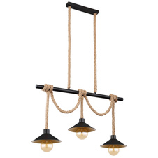 Závěsné svítidlo, kov černý a zlatý, lano, DxŠxV: 83x22x120cm, bez žárovek 3xE27, max. 60W 230V