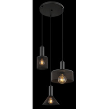 Závěsné svítidlo kov černý, kovová mřížka černá matná, kabel PVC černý, možnost nastavení výšky, Ø:460mm, V:1500 mm, Ø stínítka: 12cm, 21cm, 25cm, bez žárovek 3x E27 60W 230V